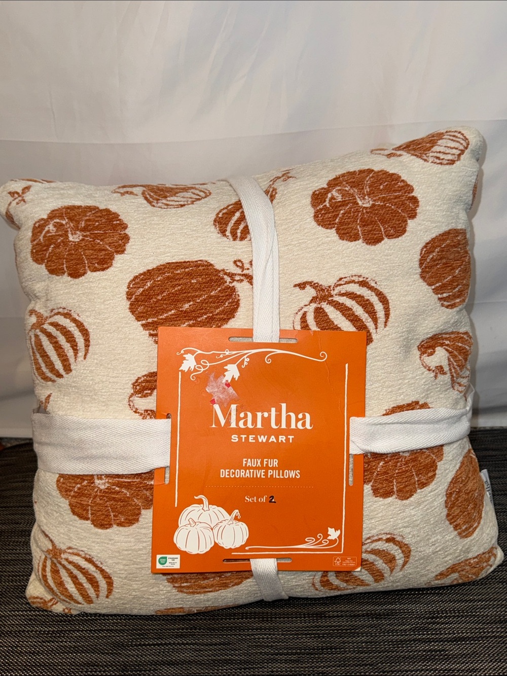 Martha Stewart Cream and Rust Pumpkin Decorative Pillow Set